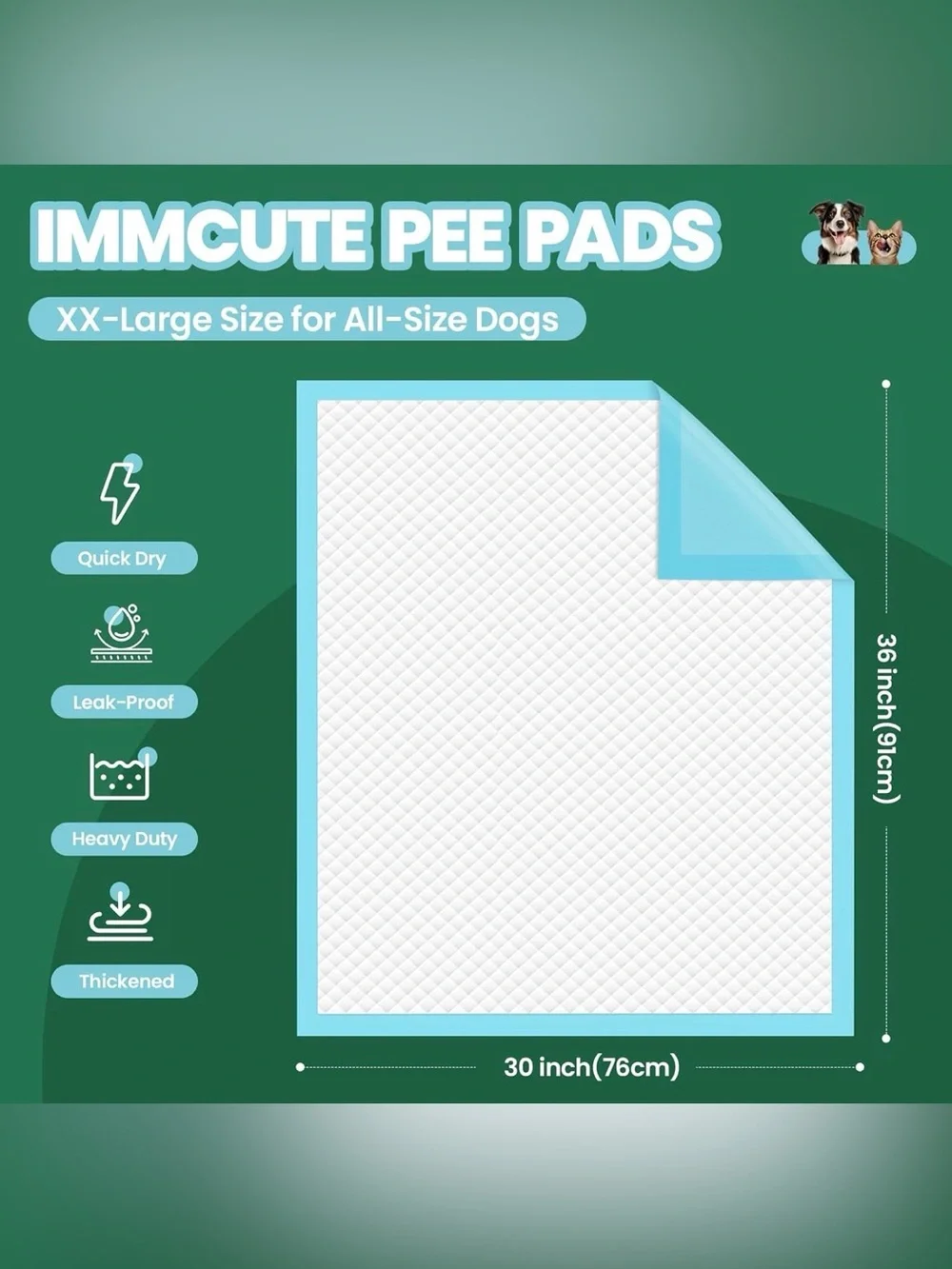IMMCUTE branded super-absorbent training pads, sized 2XL (30